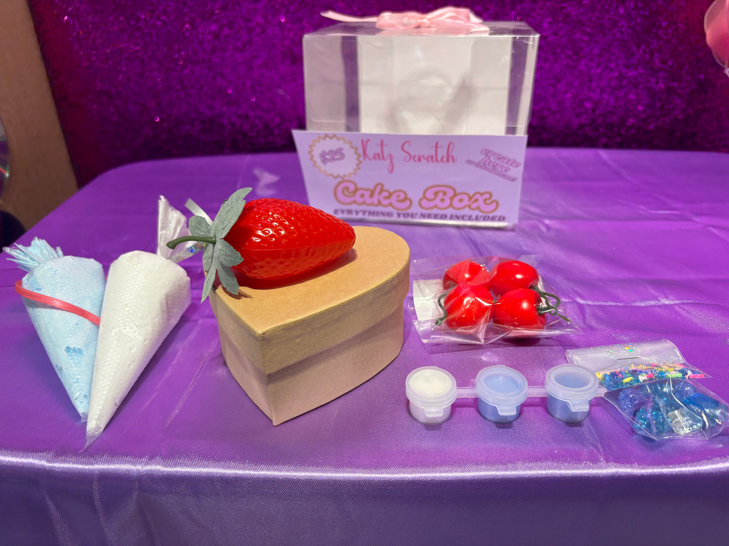 Cake Box- Strawberry topper with Cherrys