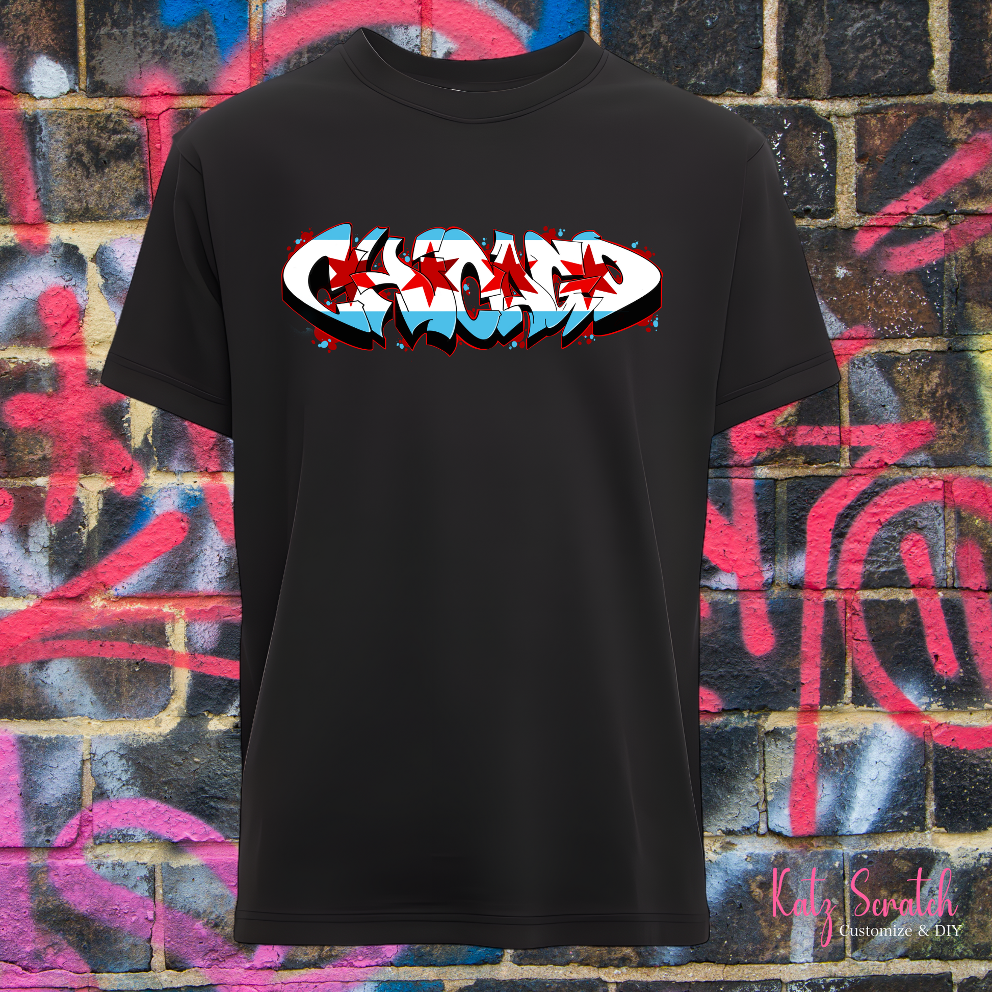 CRATER T.C.-CHICAGO-RED, WHITE, SKY BLUE GRAFFITI TEE – Katz CRATER T.C.-CHICAGO-RED, WHITE, SKY BLUE GRAFFITI TEE – Katz