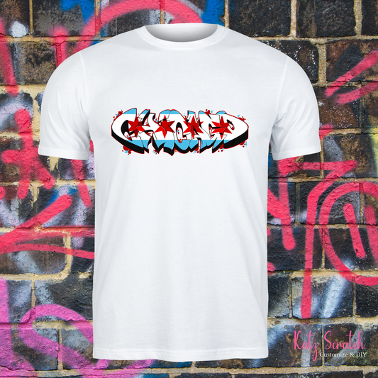 CRATER T.C.-CHICAGO-RED, WHITE, SKY BLUE GRAFFITI TEE